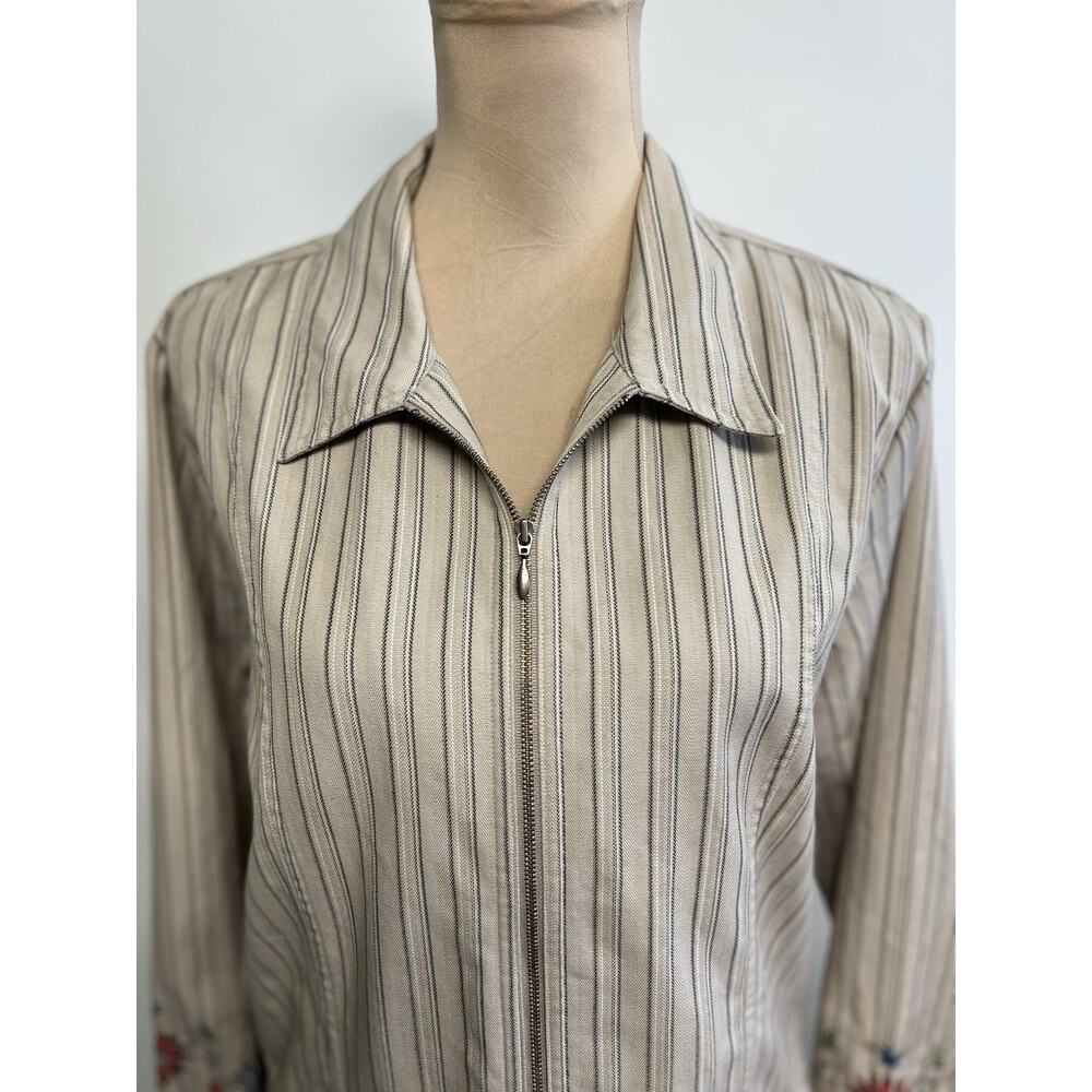 Y2K Boho Jacket Floral Embroidery XL Pinstriped Full Zip Whimsy Hippie Artsy - Picture 5 of 14